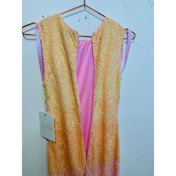 MAC DUGGAL Pink Yellow Ombre Sequin High Neckline Sleeveless Cocktail Dress sz 4 - Picture 6 of 9